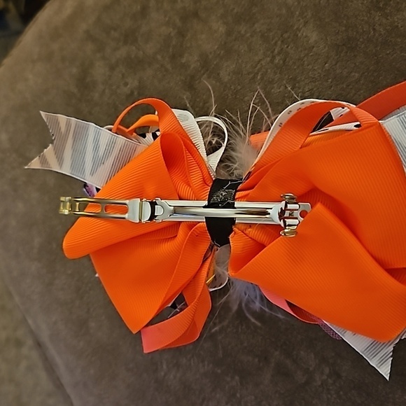 HANDMADE Polka Dot Feather Ribbon Gem Coquette Bow Hair Barrette - Picture 7 of 8